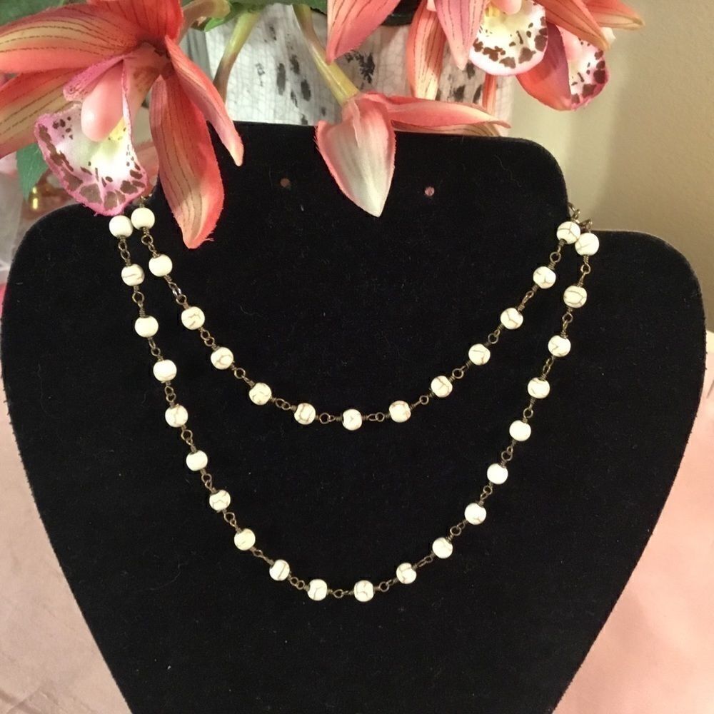 Cream Beads with Brass Tone Necklace